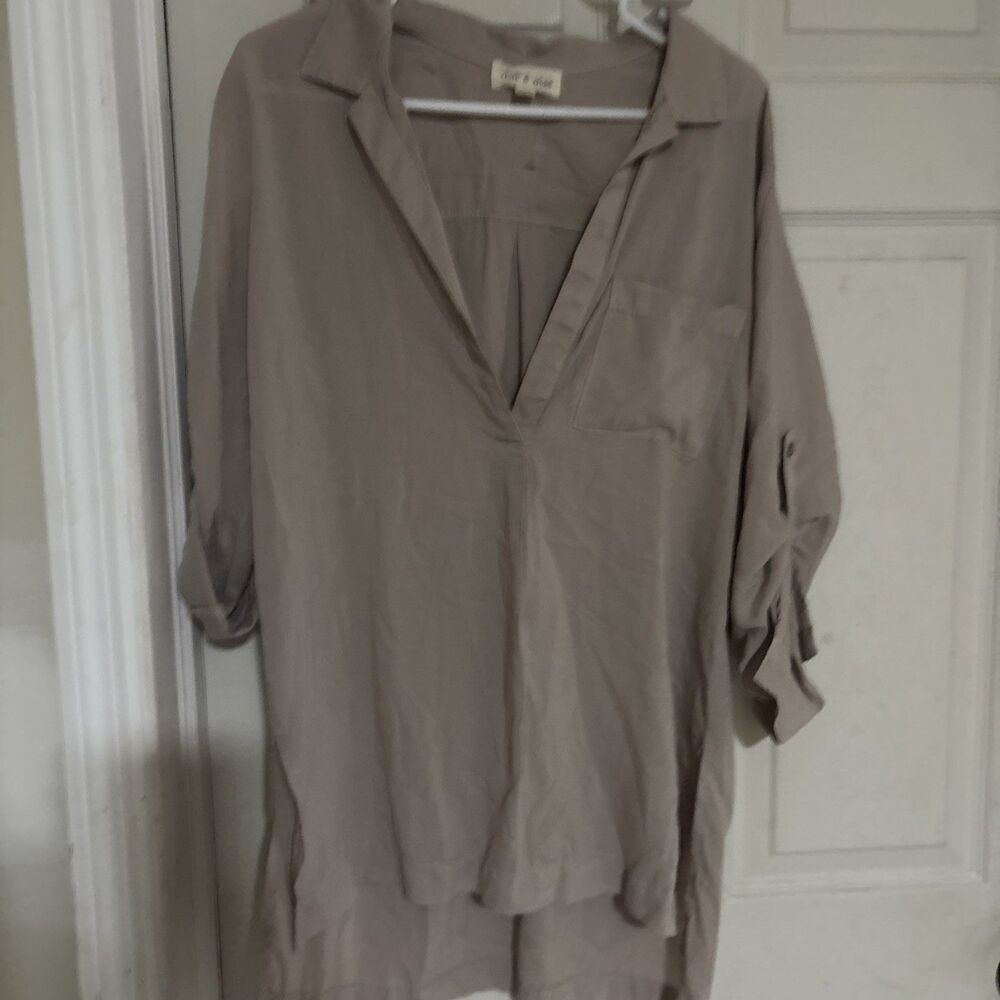 Cloth & Stone Khaki  Shirt Dress Size Small Long  Sleeve Slip On